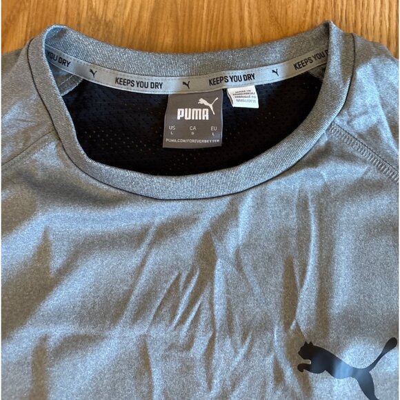 Puma Mens Lrg Gray DryCELL RTG T-Shirt With Black Stripe Mesh Back Panel - Picture 3 of 10